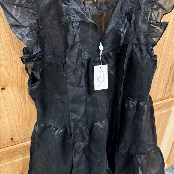 Mud Pie Black Sheer Ruffle Sleeve Tired Babydoll Whimsigoth Holiday Mini Dress - Picture 7 of 14